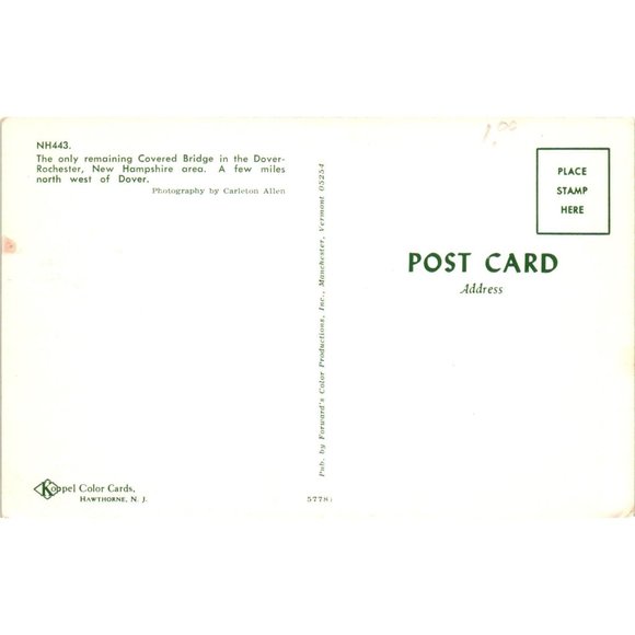 Dover Rochester Covered Bridge Postcard New Hampshire Travel Souvenir Unposted - Picture 2 of 2